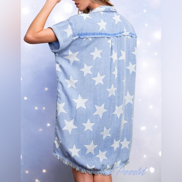 POODIT Super cute button front star dress S M XL - Picture 3 of 9